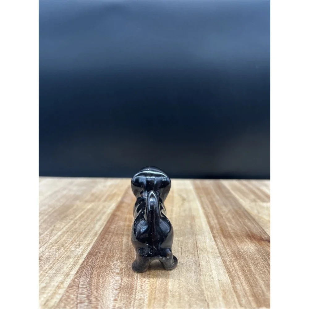Vintage Art Pottery Redware Figurine Black Dachshund  Dog Made In Japan